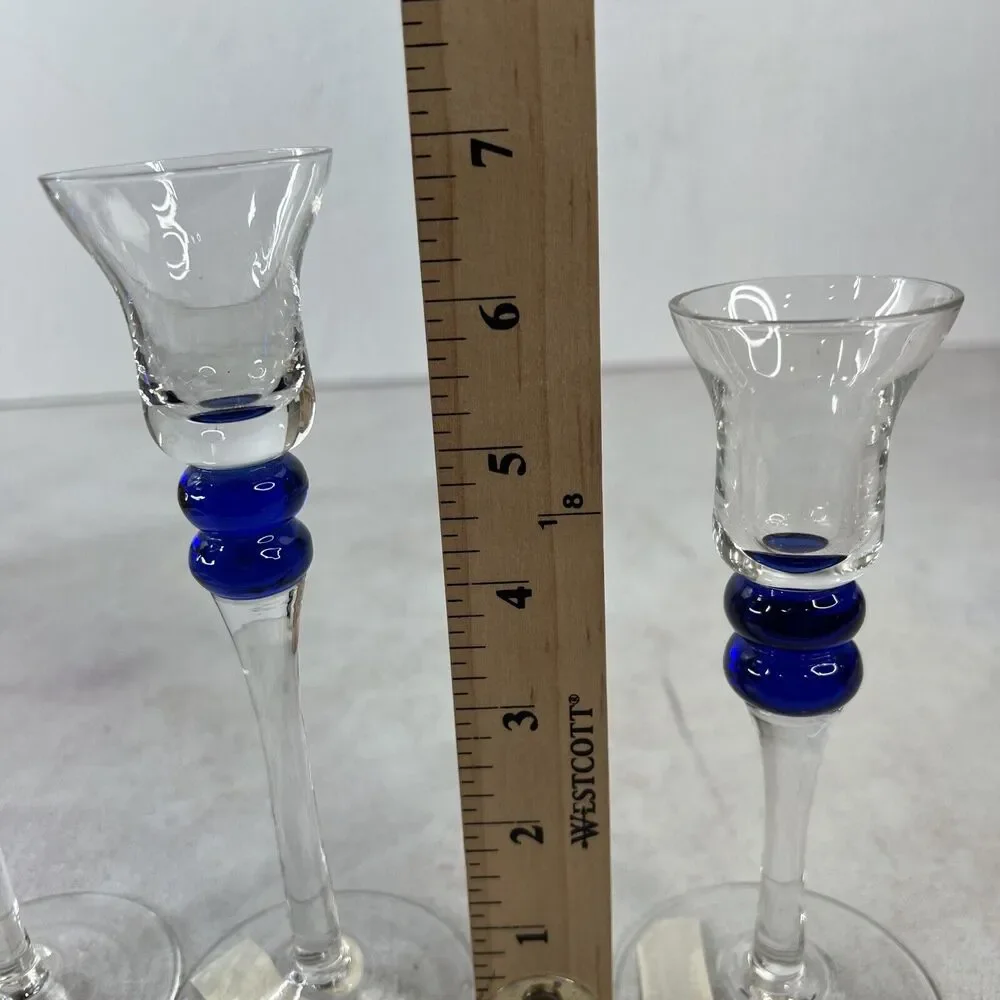Home Trends MCM Candleholders Glass Set Of‎ 3 Clear & Blue